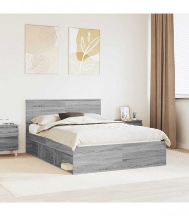 vidaXL Bed Frame Grey Sonoma 140 x 190 cm Solid Pine Wood