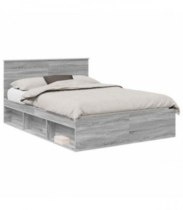 vidaXL Bed Frame Grey Sonoma 140 x 190 cm Solid Pine Wood