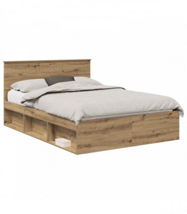 vidaXL Bed Frame Artisan Oak 140 x 190 cm Solid Pine Wood