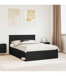 vidaXL Bed Frame with Headboard Black 135 x 190 cm Solid Pine Wood