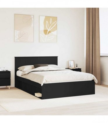 vidaXL Bed Frame with Headboard Black 135 x 190 cm Solid Pine Wood