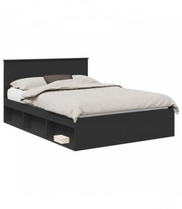 vidaXL Bed Frame with Headboard Black 135 x 190 cm Solid Pine Wood