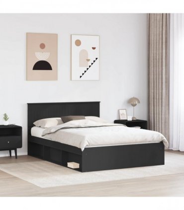 vidaXL Bed Frame with Headboard Black 135 x 190 cm Solid Pine Wood