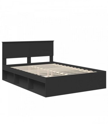 vidaXL Bed Frame with Headboard Black 135 x 190 cm Solid Pine Wood
