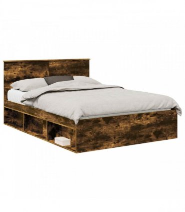 vidaXL Bed Frame Smoked Oak 135 x 190 cm Solid Pine Wood