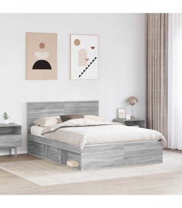vidaXL Bed Frame Grey Sonoma 135 x 190 cm Solid Pine Wood