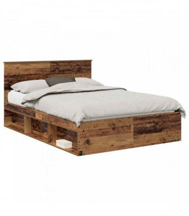 vidaXL Bed Frame with Headboard Old Wood 135 x 190 cm Solid Pine Wood
