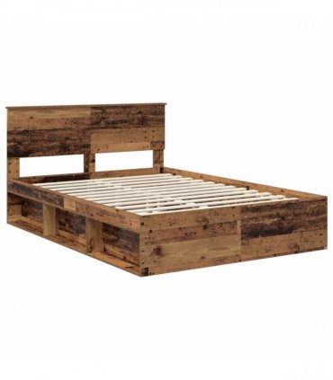 vidaXL Bed Frame with Headboard Old Wood 135 x 190 cm Solid Pine Wood