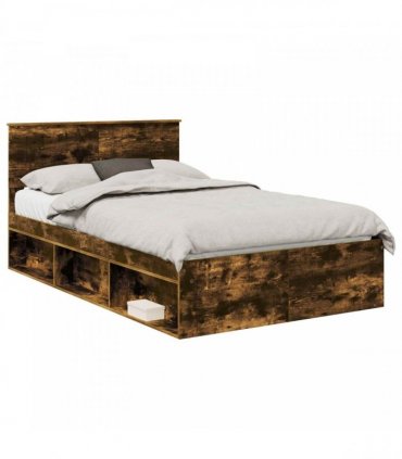 vidaXL Bed Frame Smoked Oak 120 x 200 cm Solid Pine Wood