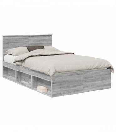 vidaXL Bed Frame Grey Sonoma 120 x 190 cm Solid Pine Wood