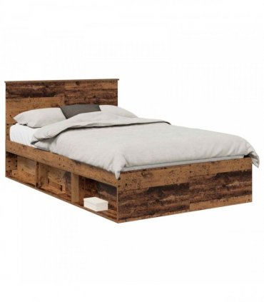 vidaXL Bed Frame with Headboard Old Wood 120 x 190 cm Solid Pine Wood