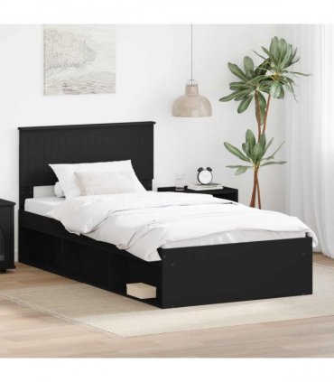 vidaXL Bed Frame with Headboard Black 100 x 200 cm Solid Pine Wood