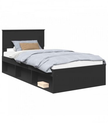 vidaXL Bed Frame with Headboard Black 100 x 200 cm Solid Pine Wood