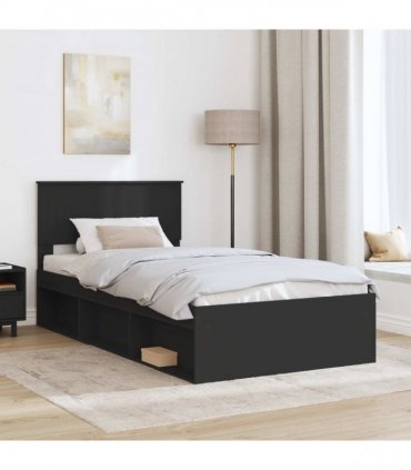 vidaXL Bed Frame with Headboard Black 100 x 200 cm Solid Pine Wood