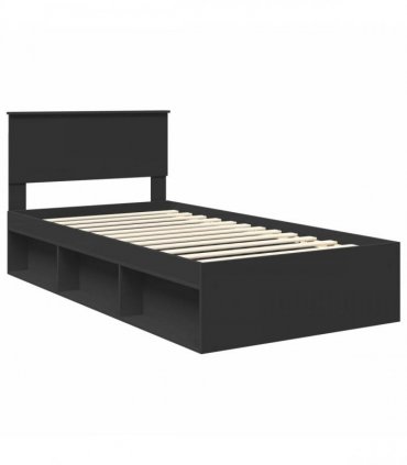 vidaXL Bed Frame with Headboard Black 100 x 200 cm Solid Pine Wood