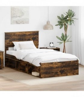 vidaXL Bed Frame Smoked Oak 100 x 200 cm Solid Pine Wood