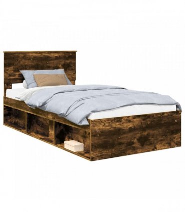 vidaXL Bed Frame Smoked Oak 100 x 200 cm Solid Pine Wood