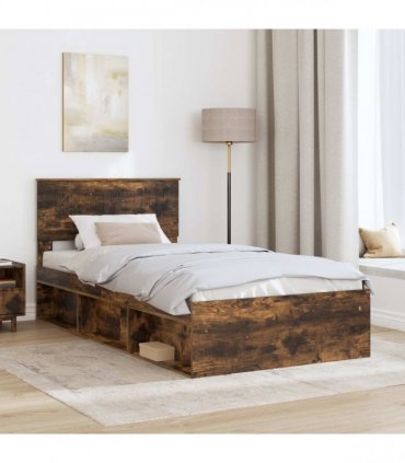 vidaXL Bed Frame Smoked Oak 100 x 200 cm Solid Pine Wood