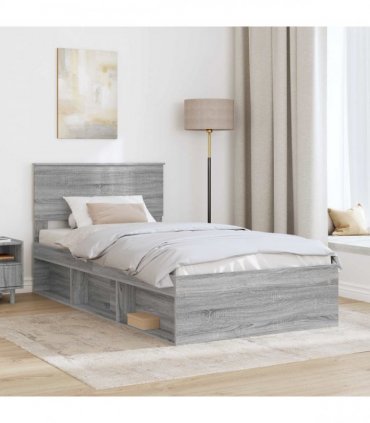 vidaXL Bed Frame Grey Sonoma 100 x 200 cm Solid Pine Wood