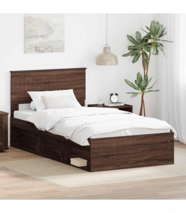 vidaXL Bed Frame with Headboard Brown Oak 100 x 200 cm Solid Pine Wood