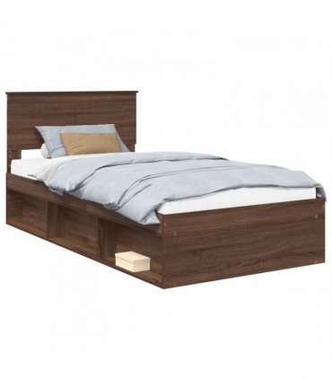 vidaXL Bed Frame with Headboard Brown Oak 100 x 200 cm Solid Pine Wood