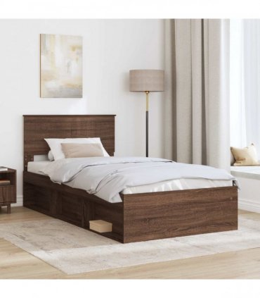 vidaXL Bed Frame with Headboard Brown Oak 100 x 200 cm Solid Pine Wood