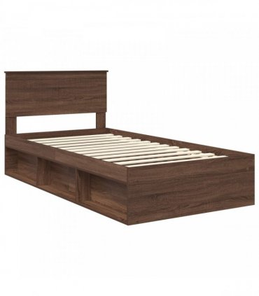 vidaXL Bed Frame with Headboard Brown Oak 100 x 200 cm Solid Pine Wood