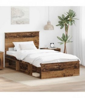 vidaXL Bed Frame with Headboard Old Wood 100 x 200 cm Solid Pine Wood
