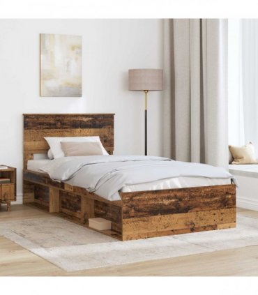 vidaXL Bed Frame with Headboard Old Wood 100 x 200 cm Solid Pine Wood