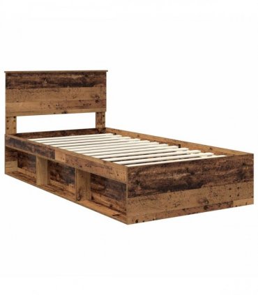 vidaXL Bed Frame with Headboard Old Wood 100 x 200 cm Solid Pine Wood