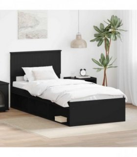 vidaXL Bed Frame with Headboard Black 90 x 200 cm Solid Pine Wood