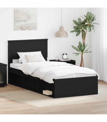 vidaXL Bed Frame with Headboard Black 90 x 200 cm Solid Pine Wood