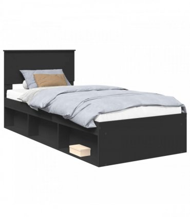 vidaXL Bed Frame with Headboard Black 90 x 200 cm Solid Pine Wood