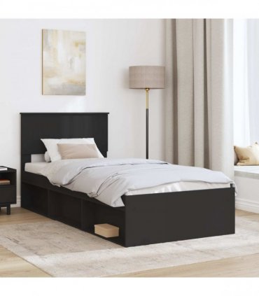 vidaXL Bed Frame with Headboard Black 90 x 200 cm Solid Pine Wood