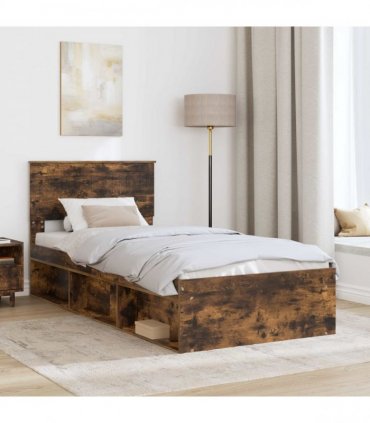 vidaXL Bed Frame Smoked Oak 90 x 200 cm Solid Pine Wood