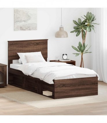 vidaXL Bed Frame with Headboard Brown Oak 90 x 200 cm Solid Pine Wood