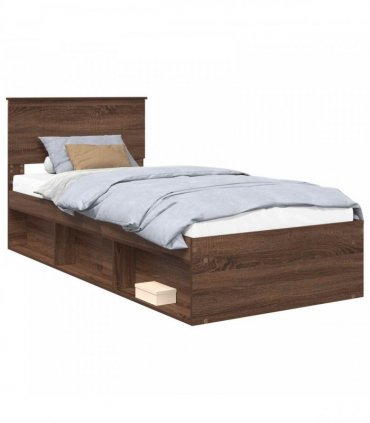 vidaXL Bed Frame with Headboard Brown Oak 90 x 200 cm Solid Pine Wood