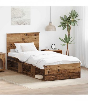 vidaXL Bed Frame with Headboard Old Wood 90 x 200 cm Solid Pine Wood