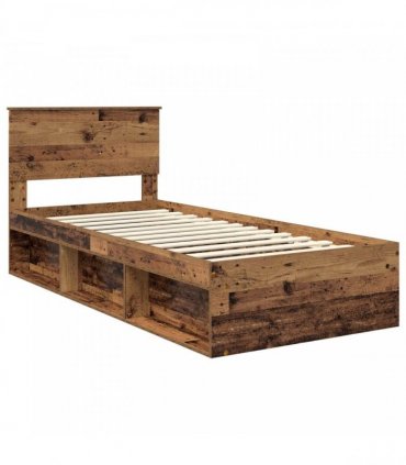 vidaXL Bed Frame with Headboard Old Wood 90 x 200 cm Solid Pine Wood