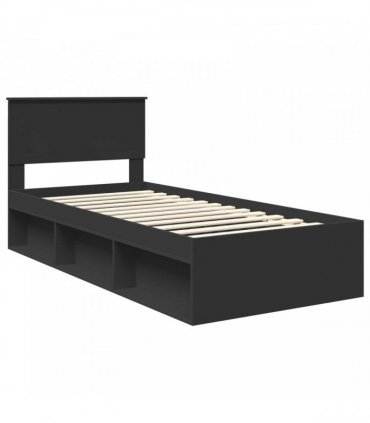 vidaXL Bed Frame with Headboard Black 90 x 190 cm Solid Pine Wood