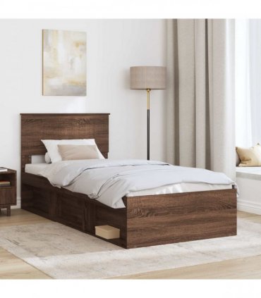 vidaXL Bed Frame with Headboard Brown Oak 90 x 190 cm Solid Pine Wood