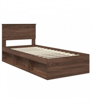 vidaXL Bed Frame with Headboard Brown Oak 90 x 190 cm Solid Pine Wood
