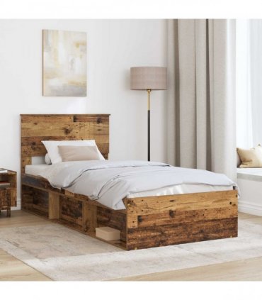 vidaXL Bed Frame with Headboard Old Wood 90 x 190 cm Solid Pine Wood