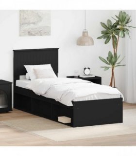 vidaXL Bed Frame with Headboard Black 75 x 190 cm Solid Pine Wood