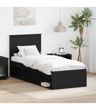 vidaXL Bed Frame with Headboard Black 75 x 190 cm Solid Pine Wood