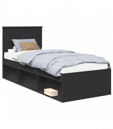 vidaXL Bed Frame with Headboard Black 75 x 190 cm Solid Pine Wood