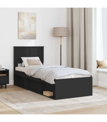 vidaXL Bed Frame with Headboard Black 75 x 190 cm Solid Pine Wood