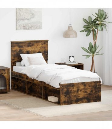 vidaXL Bed Frame with Headboard Smoked Oak 75 x 190 cm Solid Pine Wood