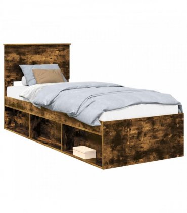 vidaXL Bed Frame with Headboard Smoked Oak 75 x 190 cm Solid Pine Wood