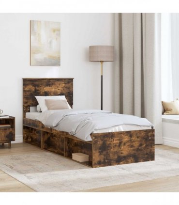 vidaXL Bed Frame with Headboard Smoked Oak 75 x 190 cm Solid Pine Wood